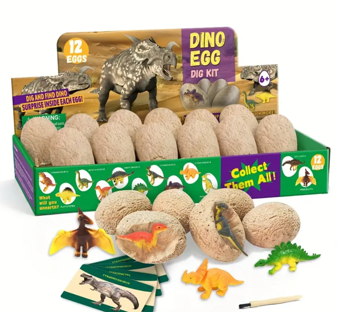 Dinosaur Eggs Excavation Dig Kit – 12 Unique Dino Eggs for Kids, Fun Excavation Toy