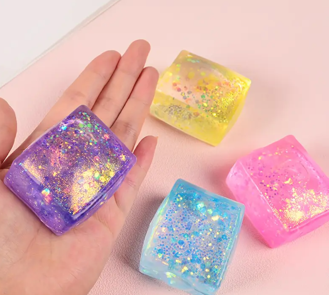 Aurora Glitter Ice Cubes – Colorful Squishy Stress Relief Toy, Slow Rising & Super Soft