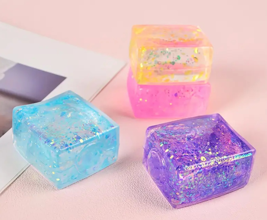 Aurora Glitter Ice Cubes – Colorful Squishy Stress Relief Toy, Slow Rising & Super Soft